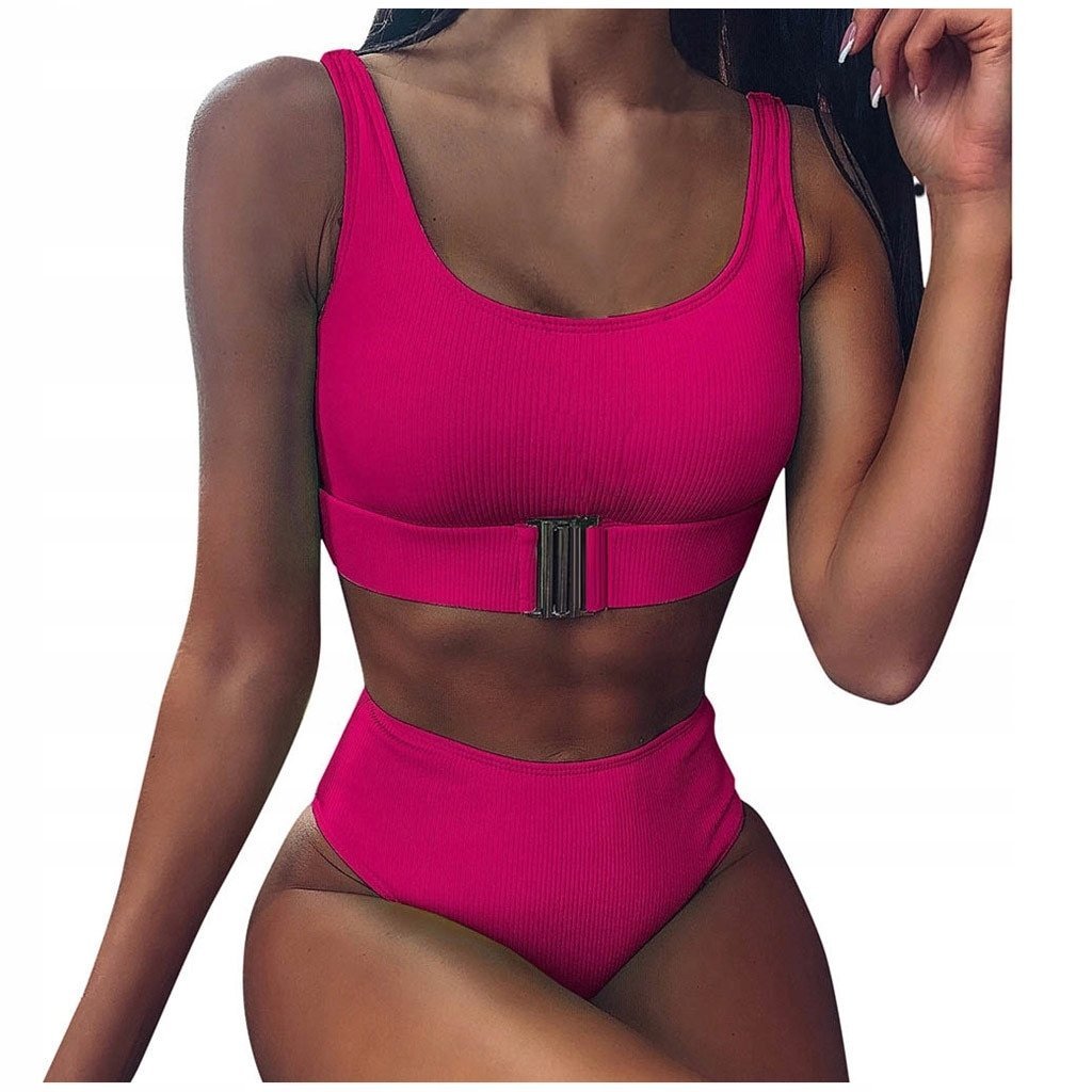 Strój Kąpielowy Damski Dwuczęściowy Kostium Wysoki Stan Top Bikini Kolory M
