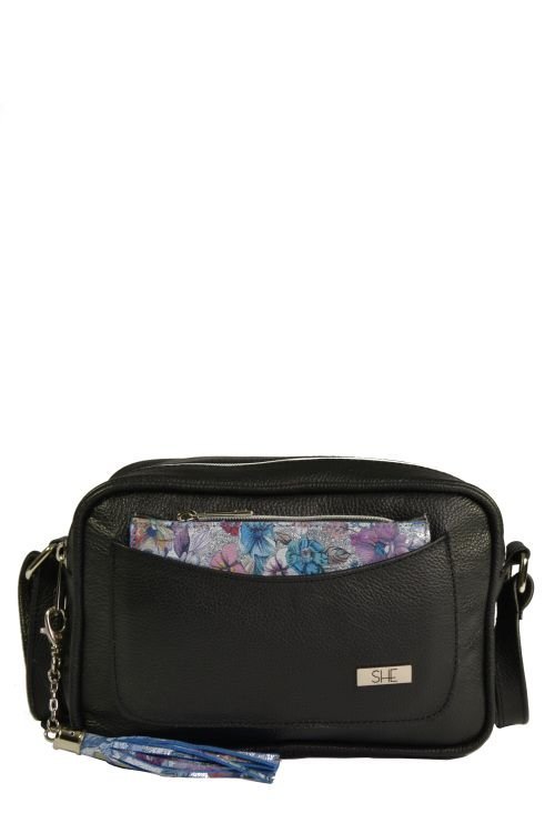 Czarna listonoszka ze skóry + saszetka