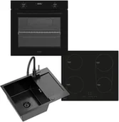 Zestawy AGD - Zestaw AGD do zabudowy Kernau Piekarnik KBO 0771 SK B + Płyta indukcyjna KIH 642-4B + Zlew KSSD 4560 1B1D + Bateria KWT 40 Elastic Dark Inox - miniaturka - grafika 1