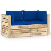 Meble ogrodowe - Ogrodowa sofa 2-os z poduszkami, impregnowane na zielono drewno kod: V-3074553 - miniaturka - grafika 1