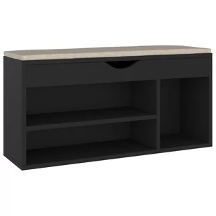 vidaXL Ławka na buty z poduszką, czarna, 104x30x49 cm, płyta wiórowa - Szafki na buty - miniaturka - grafika 1