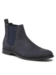 Botki męskie - Sztyblety Casual Hilfiger Nubuck Chelsea FM0FM04180 Granatowy - Tommy Hilfiger - grafika 1