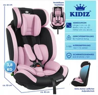 Akcesoria do fotelików - KIDIZ Fotelik samochodowy dla dzieci, 9 kg - 36 kg, 1-12 lat, różowy - miniaturka - grafika 1