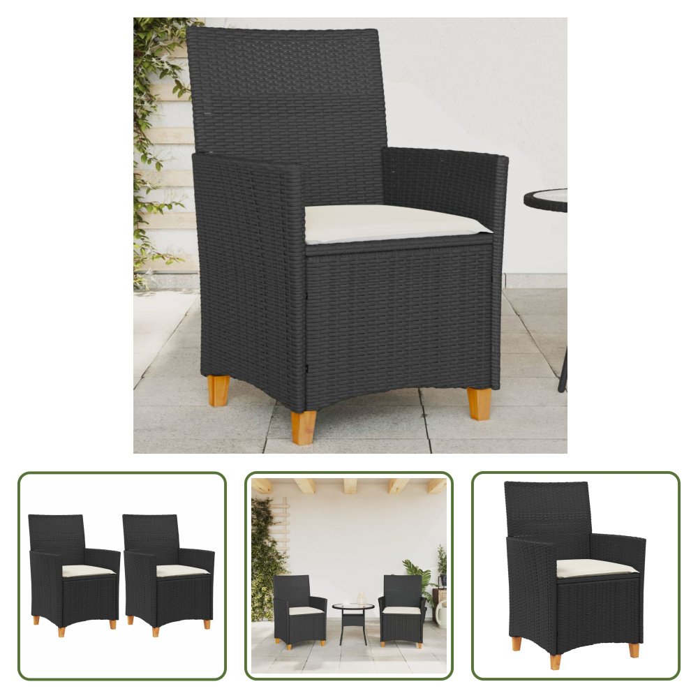 The Living Store Krzesła ogrodowe z poduszkami 2 szt. czarny polirattan lite drewno
