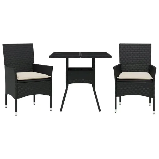 Zestaw mebli ogrodowych czarny rattan PE, stół 80x80x75 cm, krzesła 53x6