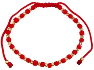 Bransoletki - Złota bransoletka 585 na czerwonym sznurku kosteczki ze złotymi kuleczkami - miniaturka - grafika 1