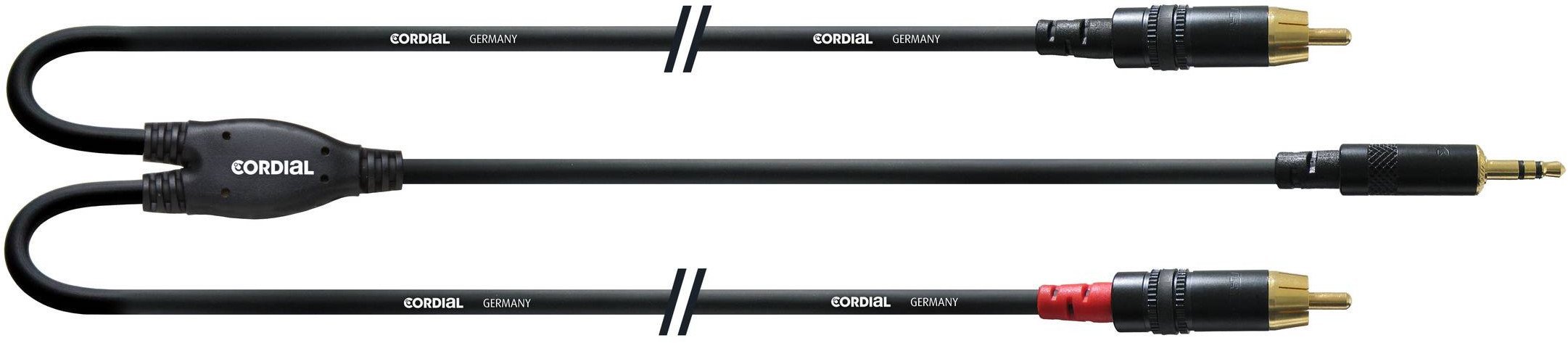 Cordial Long signal cable, 3.5 mm to 2 x RCA, 6 m