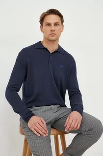 Swetry męskie - La Martina sweter z domieszką wełny męski kolor granatowy lekki - grafika 1