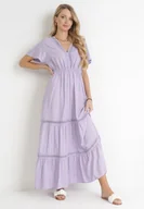 Sukienki - Fioletowa Sukienka Maxi z Gumką w Pasie i Koronkowymi Wstawkami Anandia - miniaturka - grafika 1