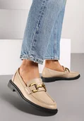 Mokasyny damskie - Beżowe Mokasyny na Płaskiej Podeszwie Ozdobione Klamrą Relabra - miniaturka - grafika 1