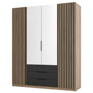 Szafy - Szafa z lamelami i lustrem KAJA EV/BL-EV 2LAM2LUS3S Czarny, dąb evoke - miniaturka - grafika 1