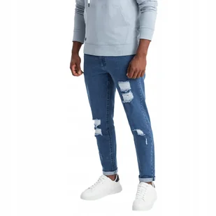 Spodnie męskie jeansowe TAPER FIT niebieskie V2 OM-PADP-0163 L - Spodnie męskie - miniaturka - grafika 1
