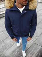 Kurtki męskie - KURTKA ZIMOWA MĘSKA Z FUTERKIEM GRANATOWA OZONEE JS/M2019/215 - Ozonee - miniaturka - grafika 1