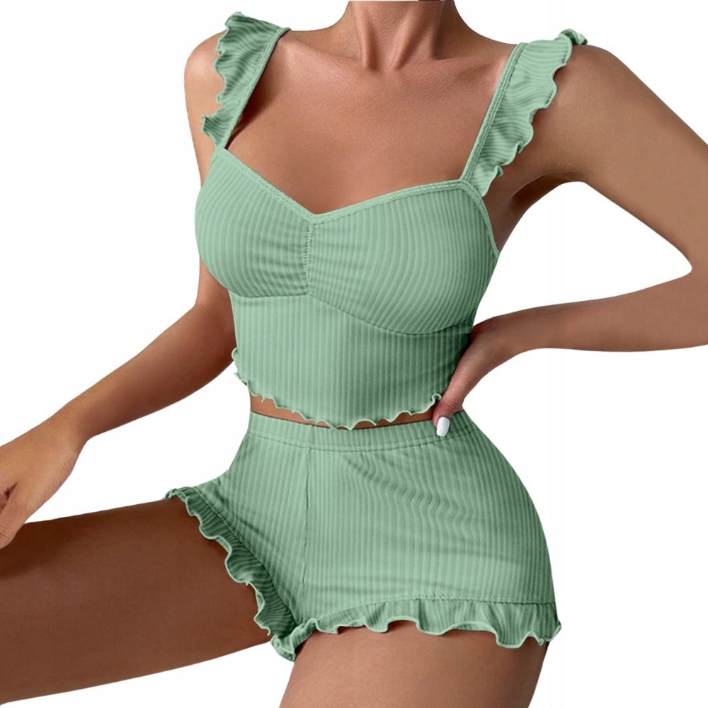 KOMPLET BIELIZNA DAMSKA KOSZULKA NOCNA MAJTKI ZESTAW SPODENKI KOLOR JASNY ZIELONY