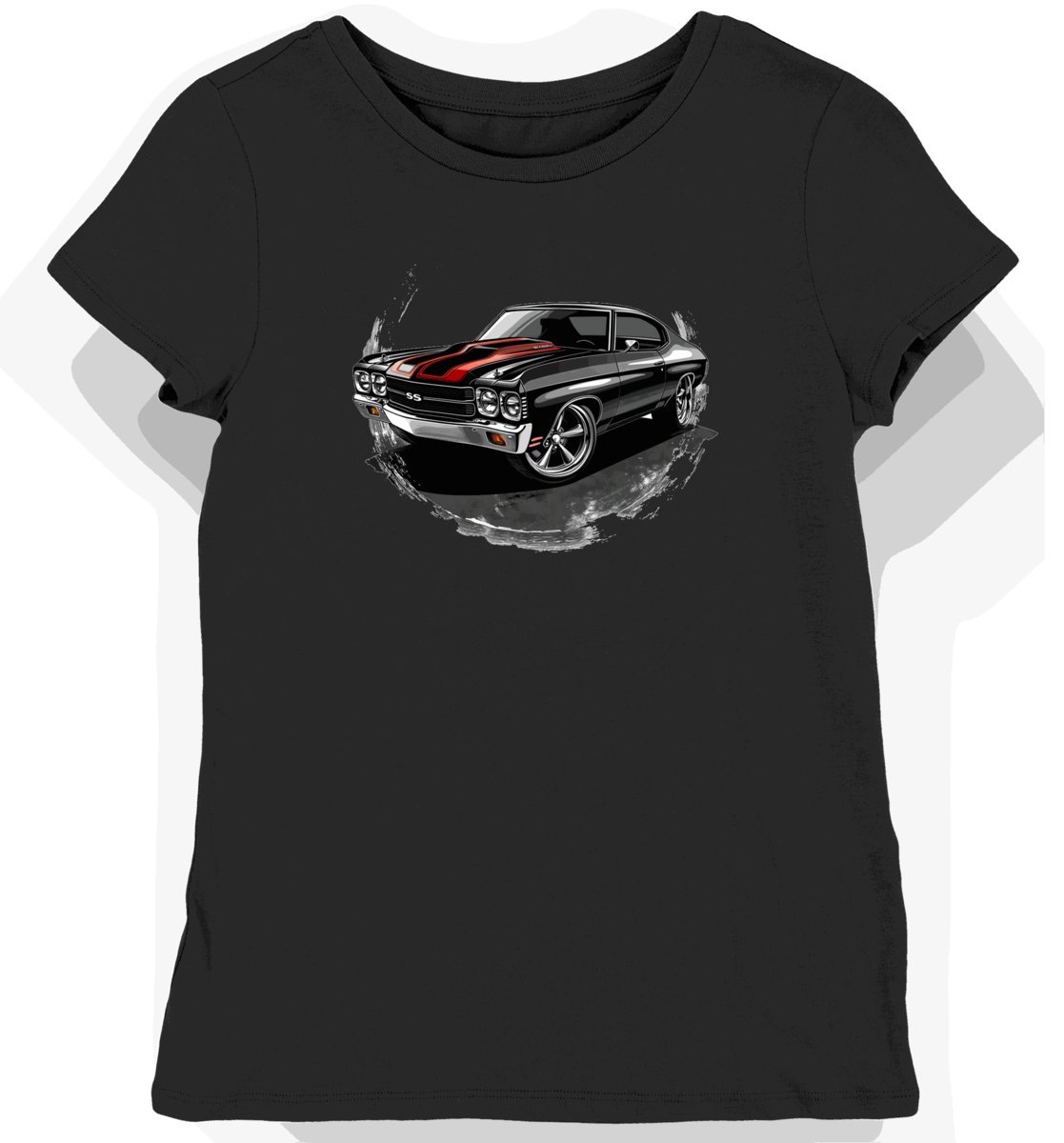 Koszulka damska czarna z eleganckim motywem Chevrolet Chevelle S