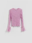 Bluzki damskie - Reserved - Koronkowa bluzka z wiązaniami - fioletowy - miniaturka - grafika 1