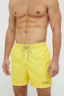Kąpielówki męskie - Calvin Klein szorty kąpielowe kolor żółty - grafika 1