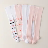 Rajstopy dziecięce - TEMU 4 szt. Ciepłe Rajstopy dla Dziewczynki z Wzorem - Miękka Mieszanka Akrylu i Spandexu, Żebrowane Mankiety, Urocze Wzory Serc w Kolorach Białym i - miniaturka - grafika 1