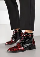 Botki damskie - Czarno-Czerwone Botki Vices Zdobione Klamerką Gelisa - miniaturka - grafika 1