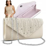 Torebki damskie - Torebka Damska Kopertówka Błyszcząca Wizytowa Wieczorowa Beżowa Listonoszka - miniaturka - grafika 1