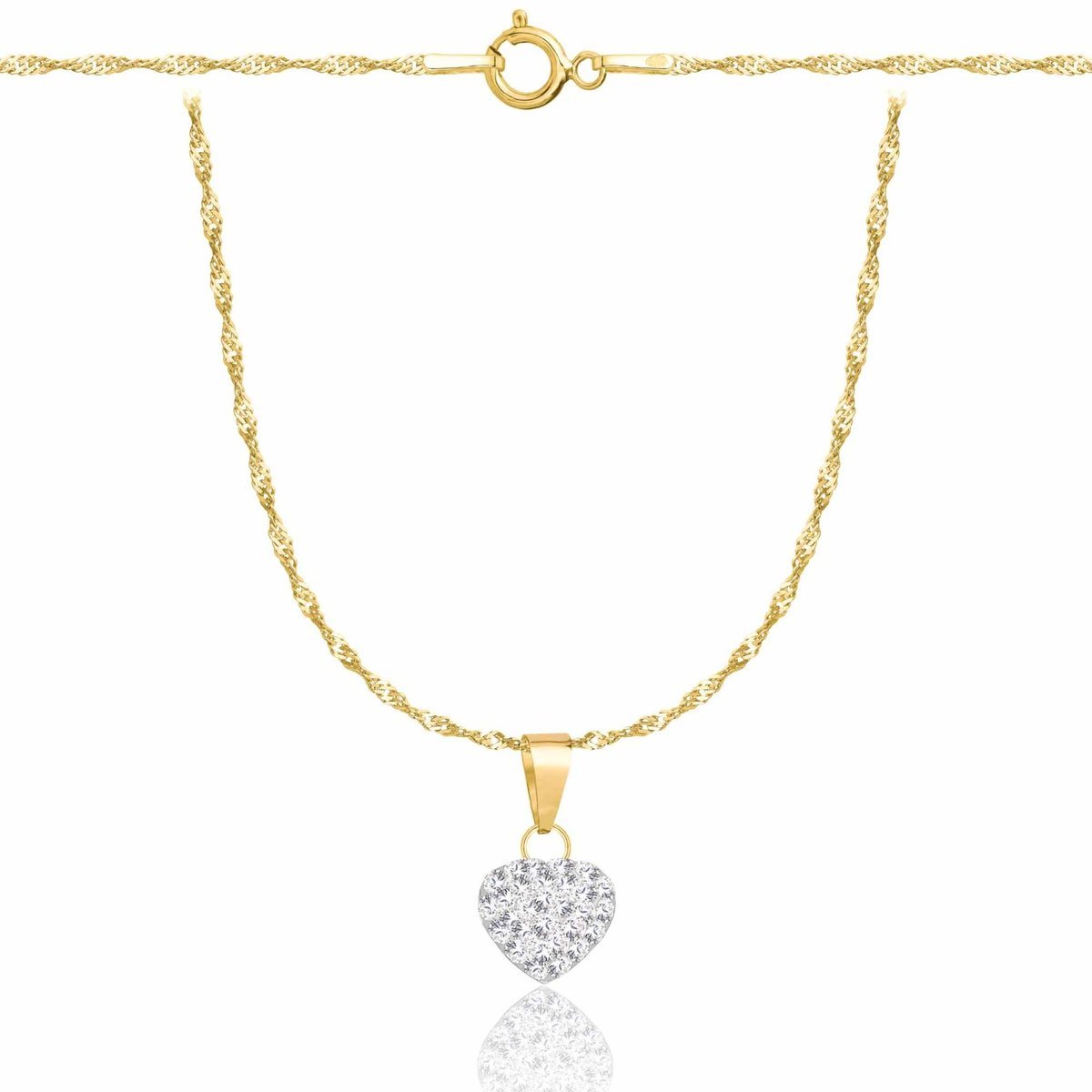 OPRAVA POZŁACANY SREBRNY NASZYJNIK SINGAPUR SERCE Z CYRKONIAMI 925 585 - 1,6MM 45cm