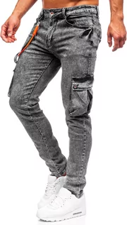 Spodnie męskie - Szare jeansowe spodnie męskie bojówki skinny fit Denley R61064S0 - grafika 1