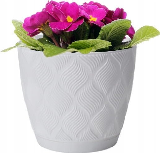 Osłonka biała eco 24,5x26cm klasyczna modna plastikowa doniczka z podstawką