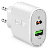 Ładowarki do telefonów - SBS TETRPD20W 20W USB-A USB-C z Power Delivery - biała - miniaturka - grafika 1