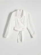 Moda i Uroda OUTLET - Reserved - Koszula z kopertowym wiązaniem - biały - miniaturka - grafika 1