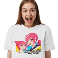 Koszulki i topy damskie - T-Shirt Koszulka Damska Bawełniana Biała M Anime Różowe Postaci Wzory - miniaturka - grafika 1