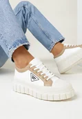 Trampki damskie - Białe Sznurowane Trampki na Platformie Erabel - miniaturka - grafika 1