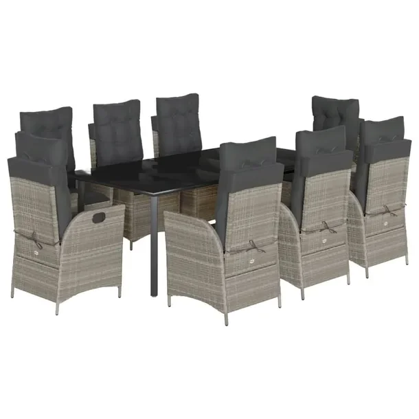 Zestaw mebli ogrodowych 8-osobowy, rattan PE, czarny/jasnoszary, 200x100x74