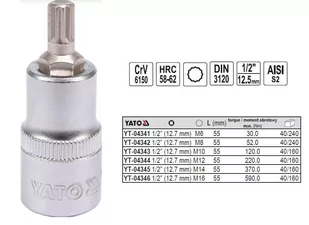 Yato Klucz trzpieniowy Spline 1/2 M8 L = 55 mm - Klucze i nasadki - miniaturka - grafika 1