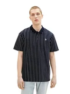 Koszulki męskie - TOM TAILOR Denim Męska koszulka polo o luźnym kroju, 31927 - granatowy, biały, cienki pasek, M - miniaturka - grafika 1