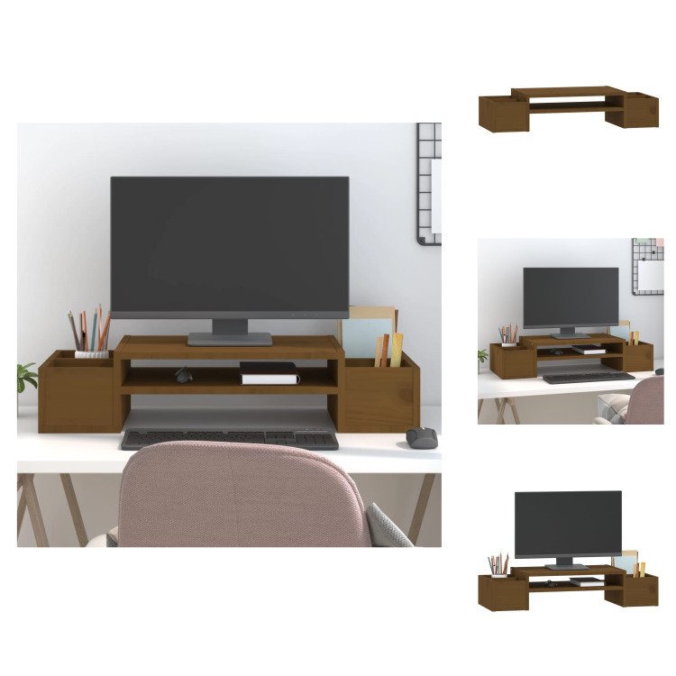 vidaXL Podstawa pod monitor miodowy brąz 70x27,5x15 cm lite drewno sosnowe - Podstawa pod monitor komputerowy