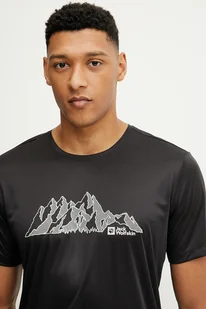 Jack Wolfskin t-shirt sportowy Peak Graphic męski kolor czarny wzorzysty A63269 - Koszulki męskie - miniaturka - grafika 1