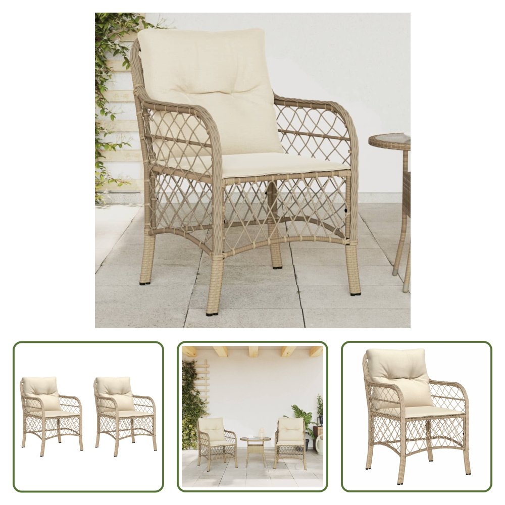 The Living Store Krzesła ogrodowe z poduszką 2 szt. Beżowy polirattan