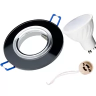 Lampy pozostałe - Zestaw Oprawa Okrągła Szklana Czarna + Gu10 6W Ciepła + Gniazdo Gu10 - miniaturka - grafika 1