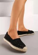 Espadryle damskie - Czarne Espadryle na Płaskiej Plecionej Podeszwie z Ażurowym Noskiem Qianatia - miniaturka - grafika 1