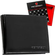 Portfele - PETERSON Czarny poziomy klasyczny portfel męski bez zapięcia skóra naturalna rozbudowany na karty dokumenty gotówkę schowek na suwak pudełko prezent.. - miniaturka - grafika 1
