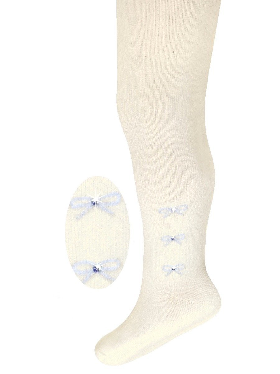 Dziewczęce rajstopy bawełniane kokardki ecru Milusie