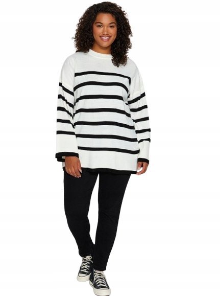 TRENDYOL BIAŁY SWETER TALL PASKI KLASYCZNY DŁUGI RĘKAW XXL 5AA