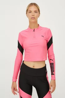 Bluzki damskie - Puma longsleeve treningowy Fit Eversculpt kolor różowy z półgolfem - grafika 1