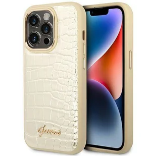 Guess Etui Croco Collection do iPhone 14 Pro Max złote - Etui i futerały do telefonów - miniaturka - grafika 1