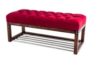 Ławki do przedpokoju - Ławka na buty 115cm EMRAWOOD drewno lite kolor orzech siedzisko pikowane kolor czerwony - miniaturka - grafika 1