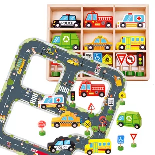 TOOKY TOY Droga Autostrada Puzzle + Pojazdy Samochody Znaki Drogowe - Tory, garaże, parkingi - miniaturka - grafika 1