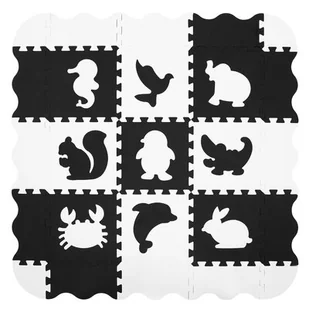 Humbi Mata edukacyjna Grube Puzzle piankowe 31,5 x 31,5 x 1 cm Kojec kontrastowy 90 x 90 cm Zwierzęta Zwierzątka Kolor czarny biały czarno-biały - Maty piankowe - miniaturka - grafika 1