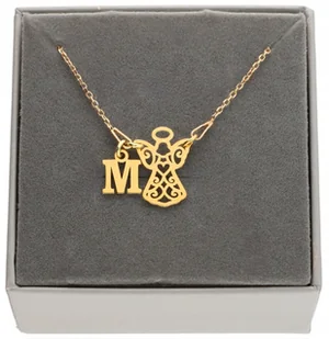 Złoty naszyjnik aniołek z aniołkiem litera LITERKA 50cm PUDEŁKO SREBRO 925 - Naszyjniki - miniaturka - grafika 1