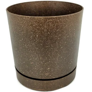 Doniczka z podstawką TUBO P ECO WOOD 24cm BRĄZ KAWOWY plastikowo-drewniana - Donice - miniaturka - grafika 1