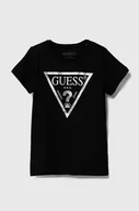 Koszulki dla dziewczynek - Guess t-shirt bawełniany dziecięcy kolor czarny - miniaturka - grafika 1